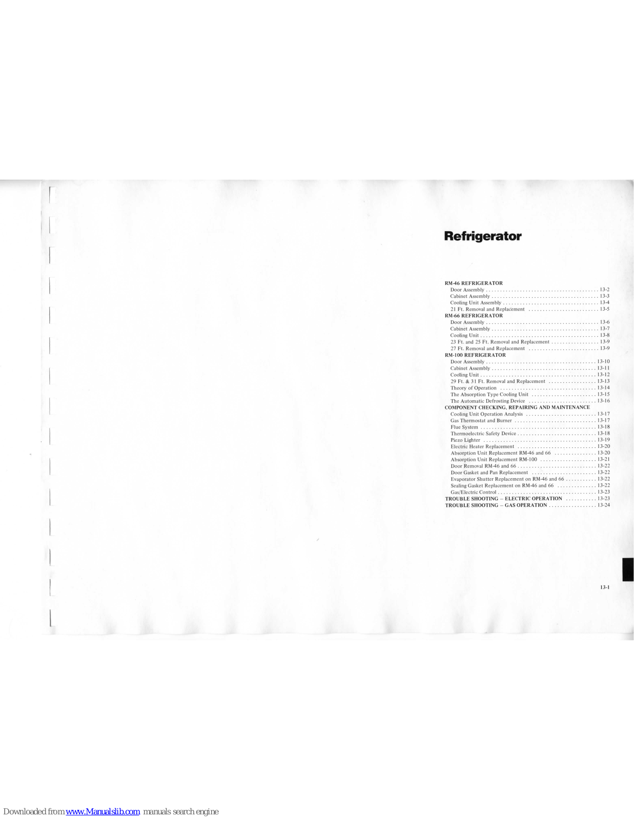 Dometic RM-46, RM-66, RM-100 Service Manual