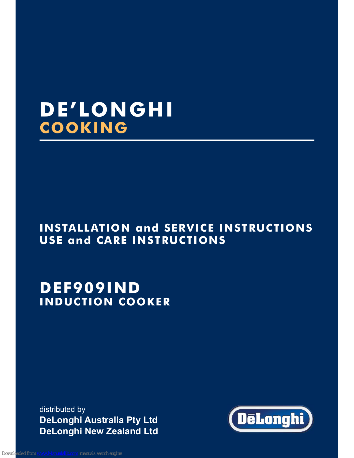 DèLonghi DEF909IND Nstallation And Service Instructions