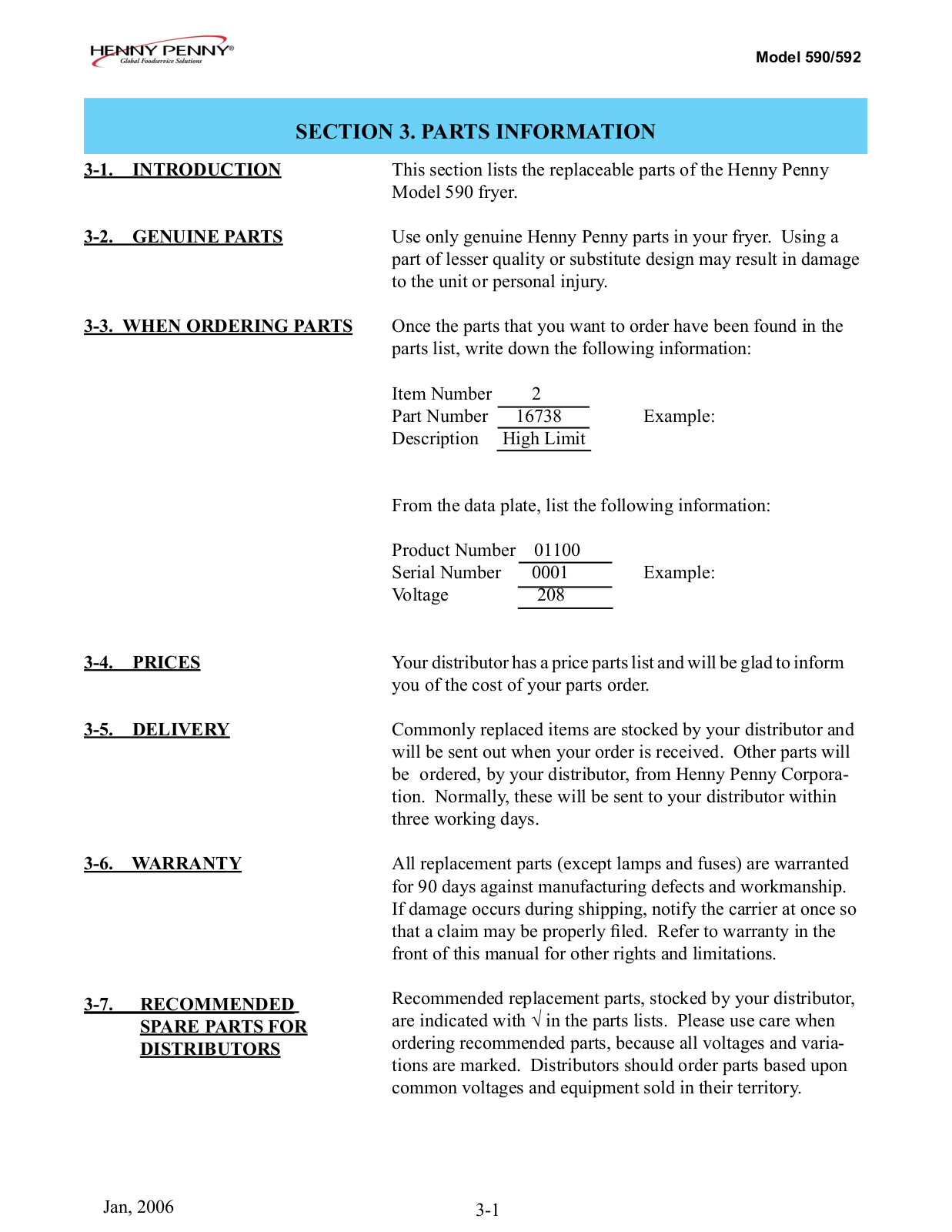 Henny Penny 590 Parts List