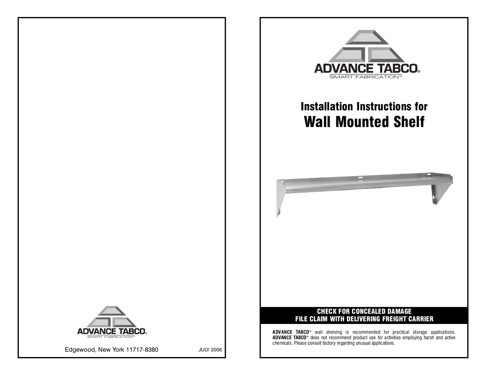 Advance Tabco WSKD48X, AWSKD60X Installation Manual