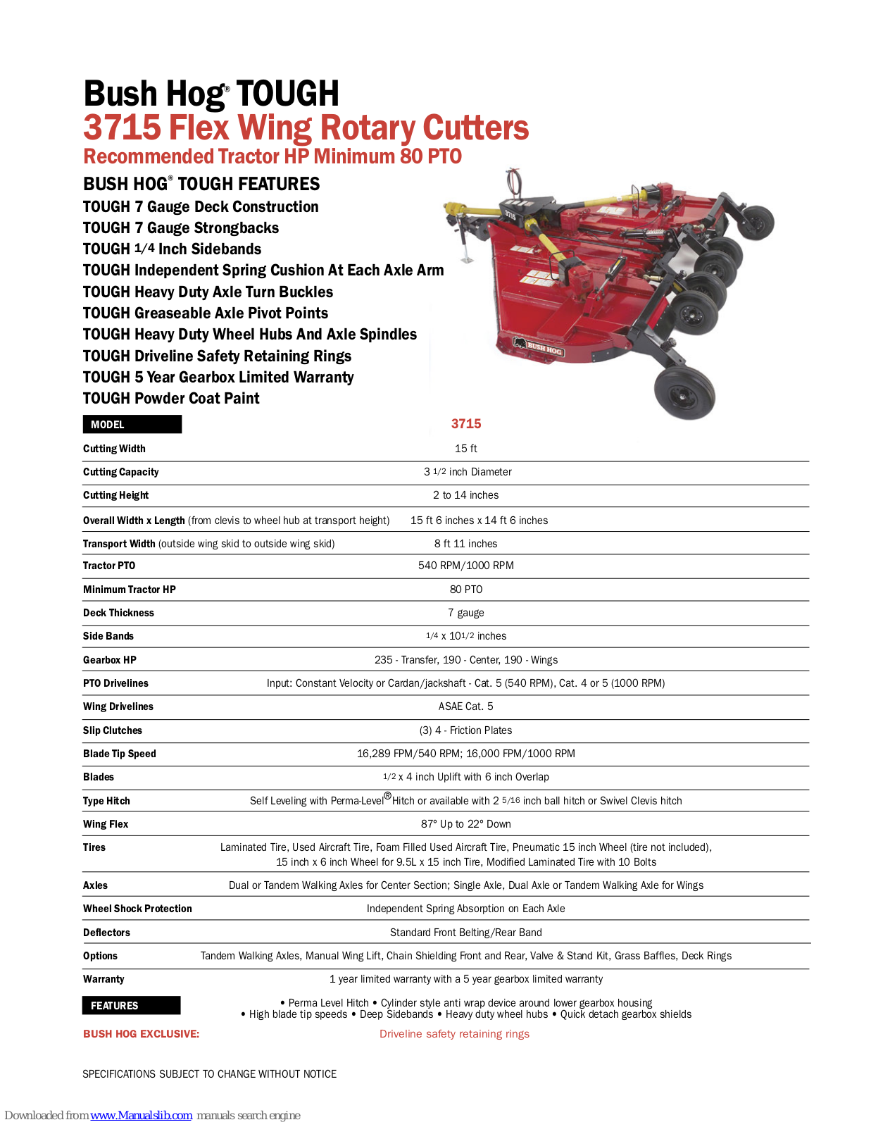 Bush Hog TOUGH 3715 Specifications