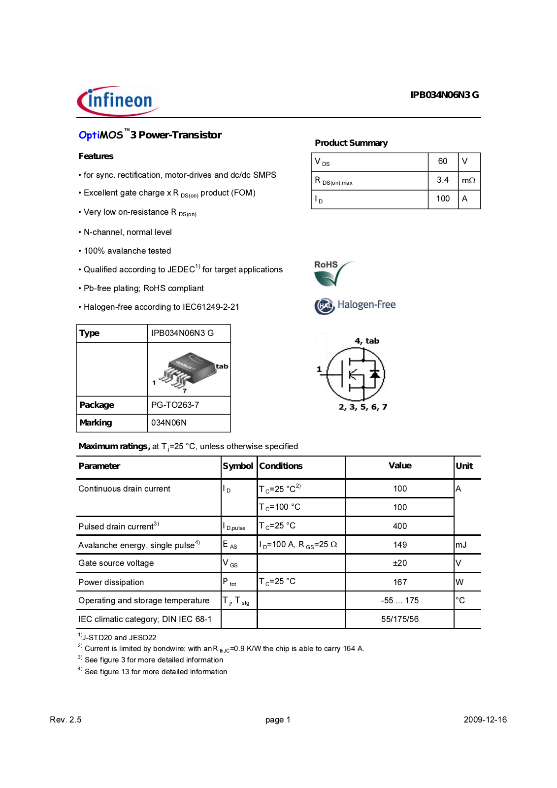 Datasheet ipb034n06n3_rev2.5 Datasheet - ManualMachine.com