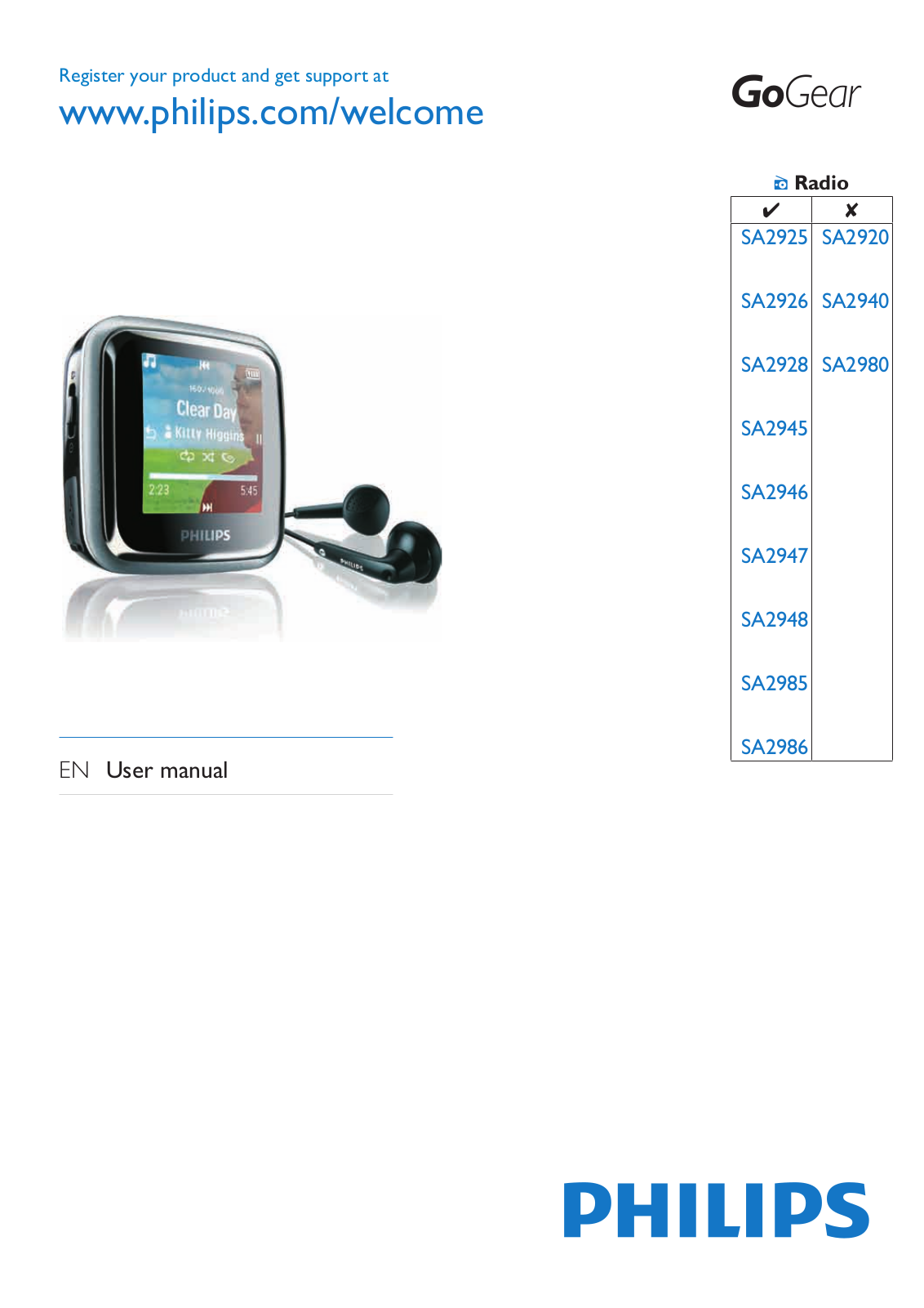 Philips SA2925A, SA2940, SA2926, SA2928, SA2947 User Manual