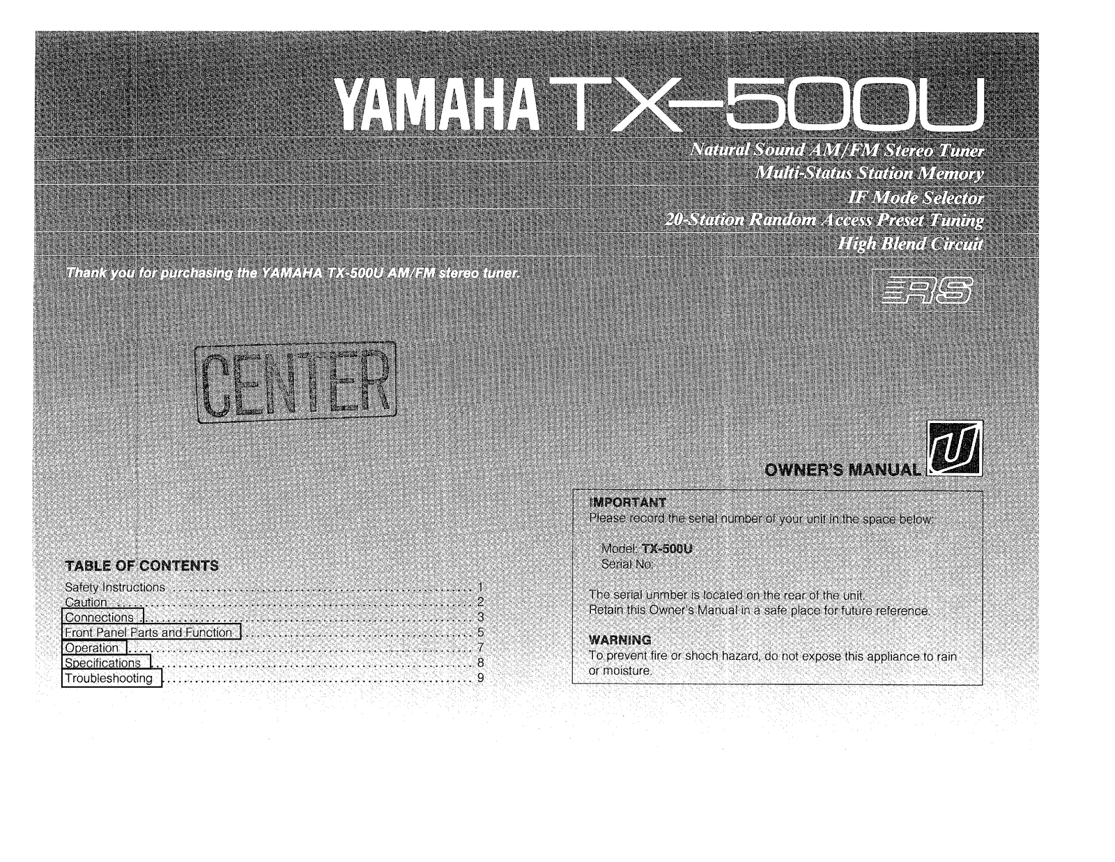 Yamaha TX-500-U Owners manual