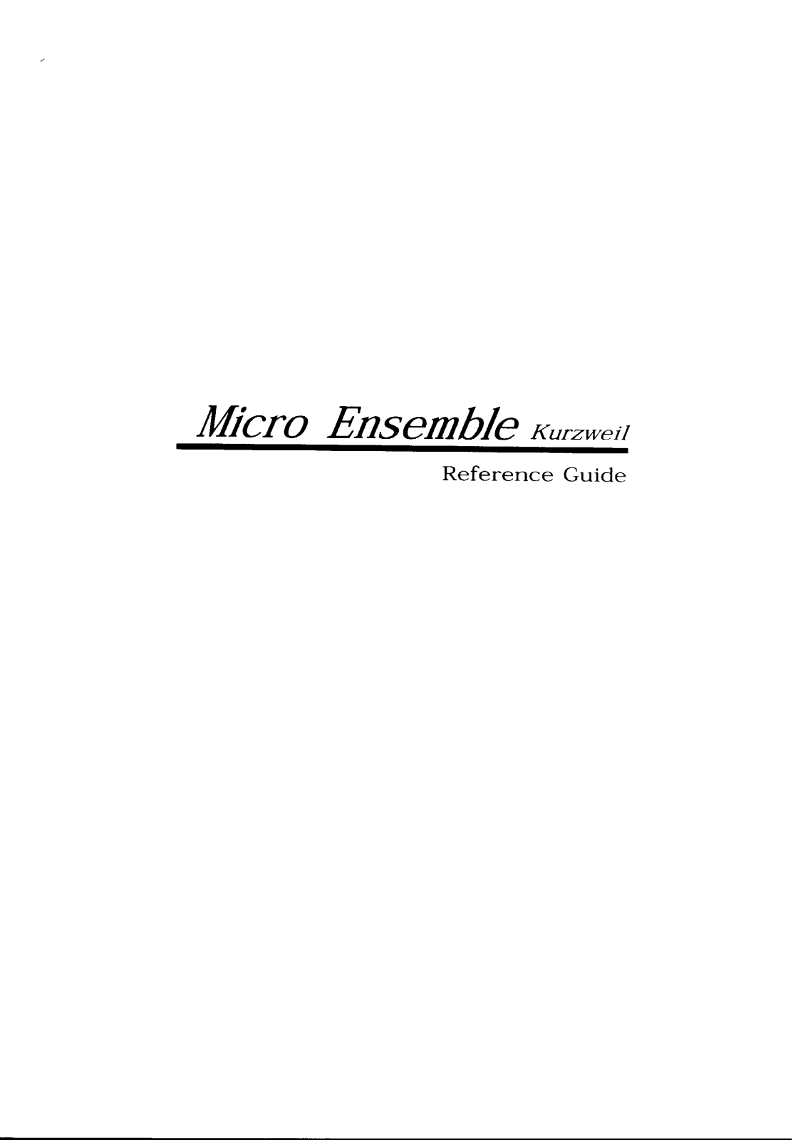 Kurzweil Music Systems ME-1 Micro Ensemble User's Manual