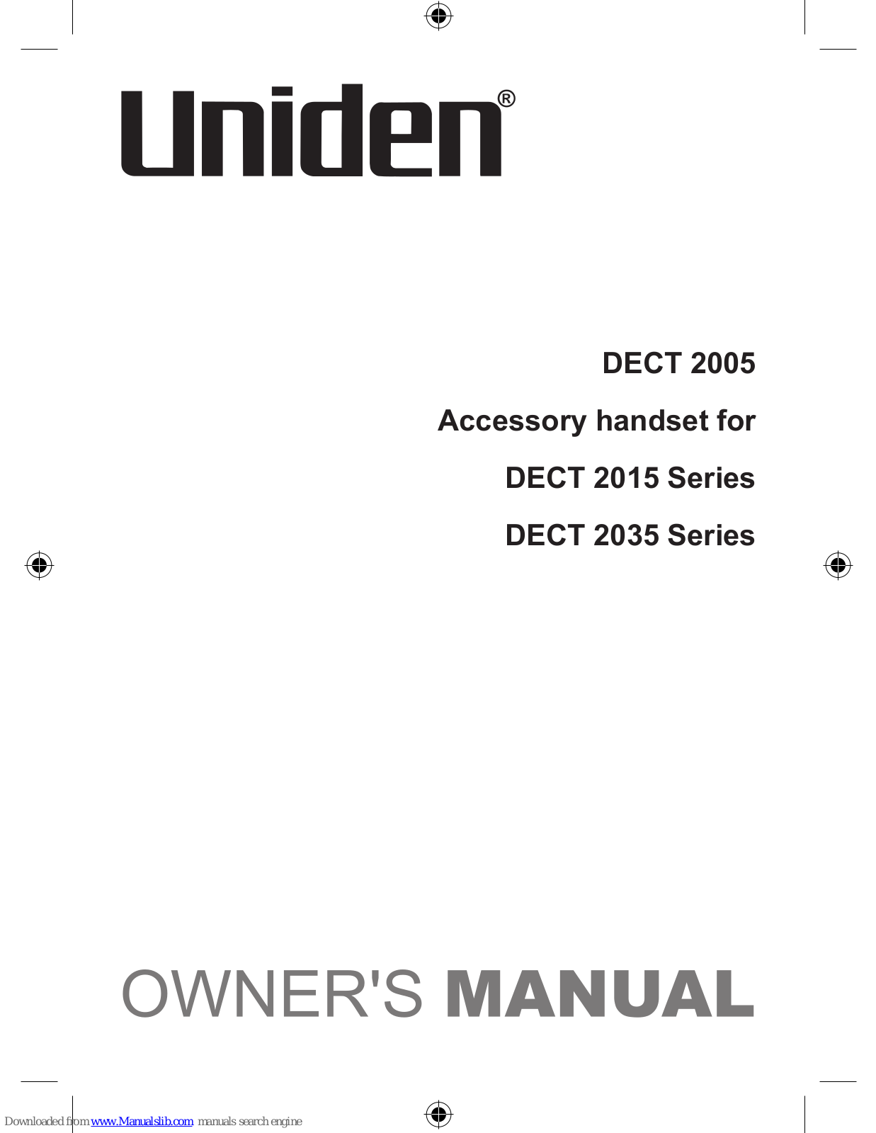 Uniden DECT 2005 Series, DECT 2015 Series, DECT 2035 Series Owner's Manual