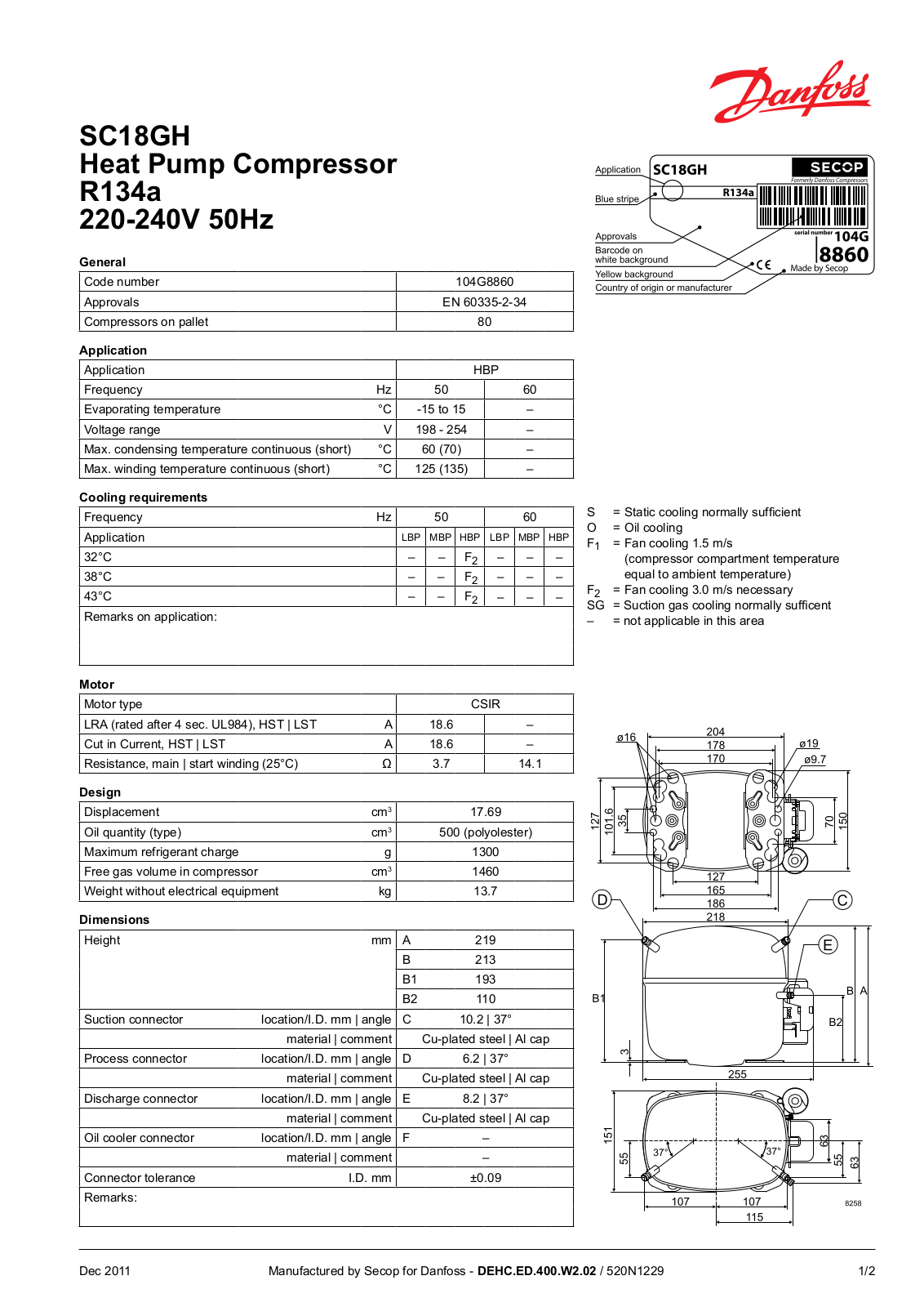 Danfoss SC18GH Data sheet