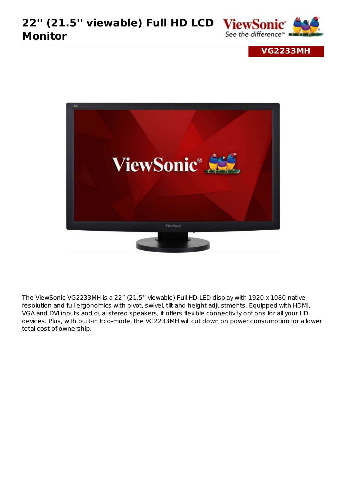 ViewSonic VG2233MH User Manual