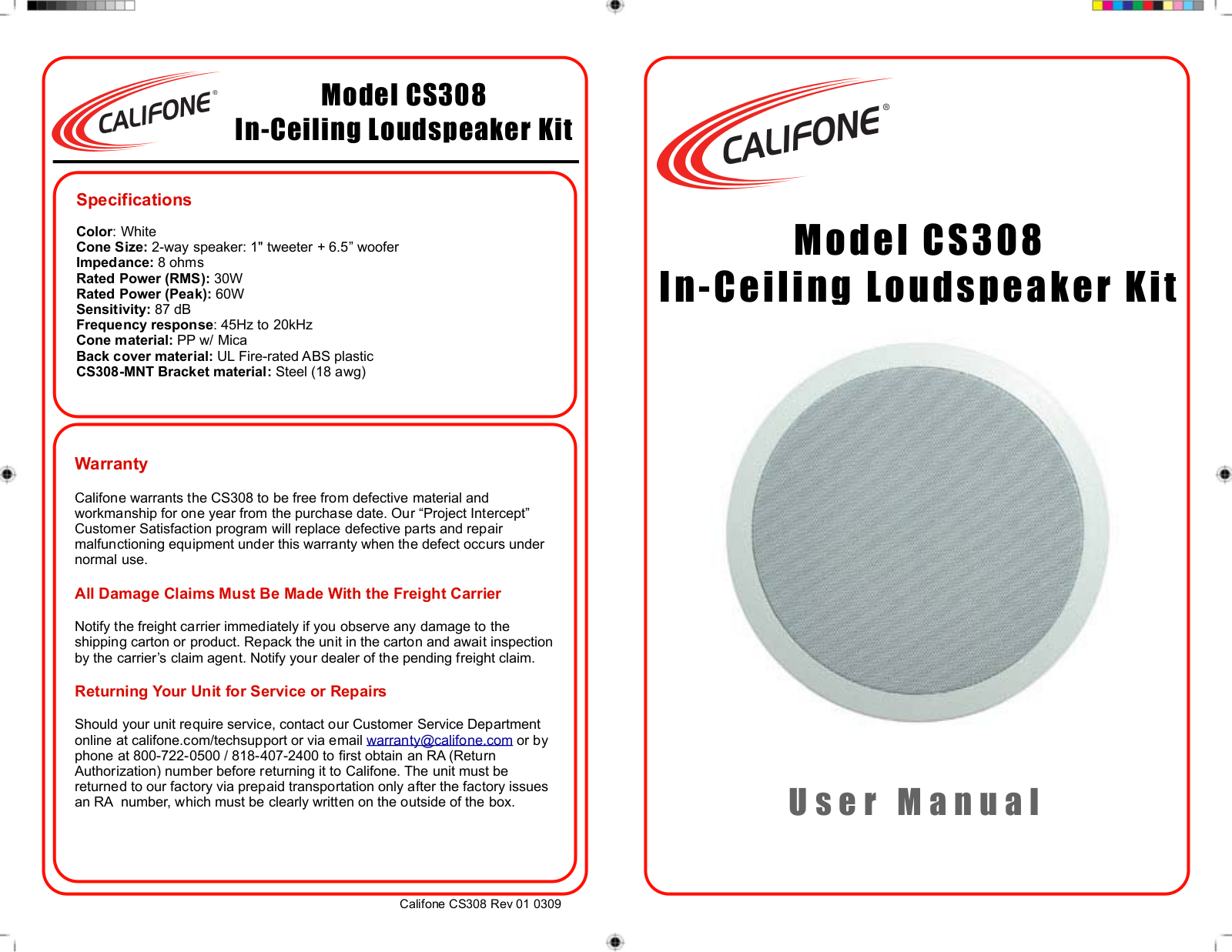 Califone CS308 User Manual