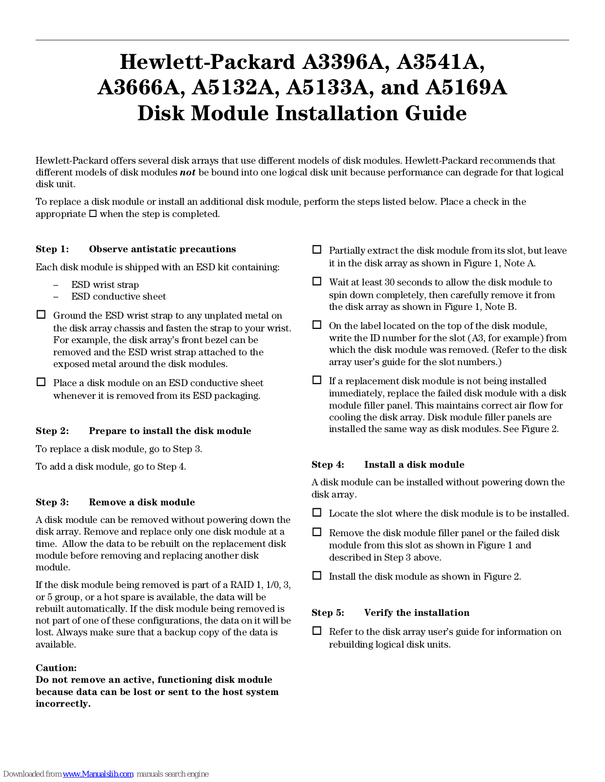 HP A3550A, A3396A, A3541A, A3666A, A5133A Installation Manual