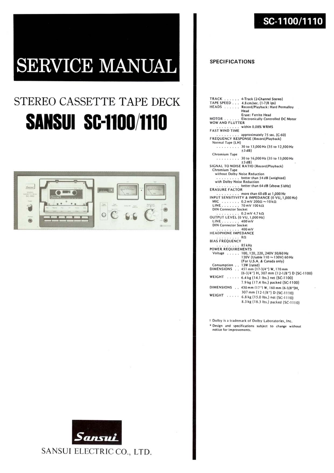 Sansui SC-1110, SC-1100 Service Manual