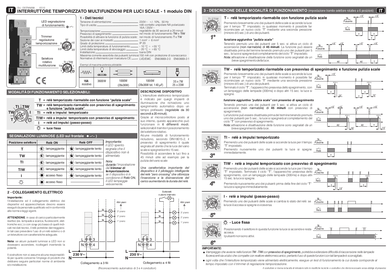 Electric Perry INTERRUTTORE TEMPORIZZATO MULTIFUNZIONI User Manual