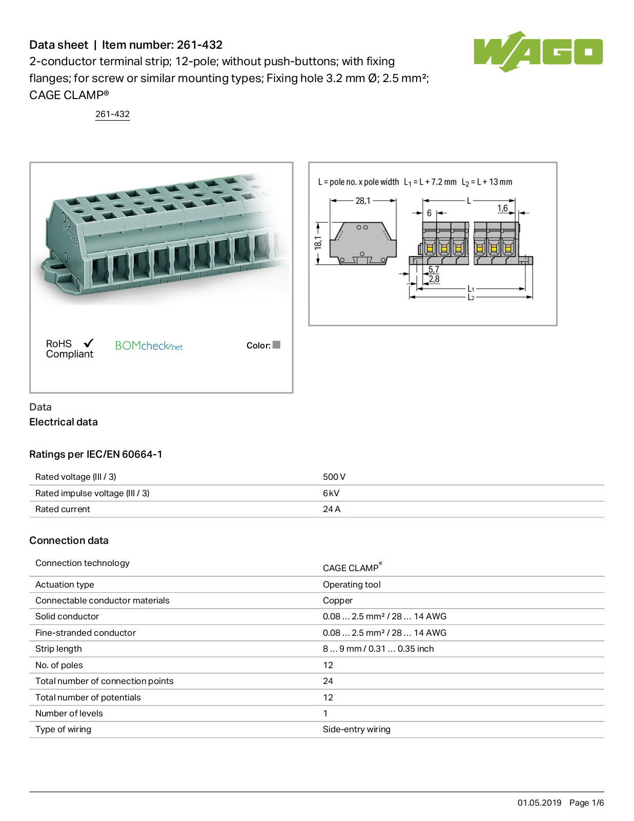 Wago 261-432 Data Sheet