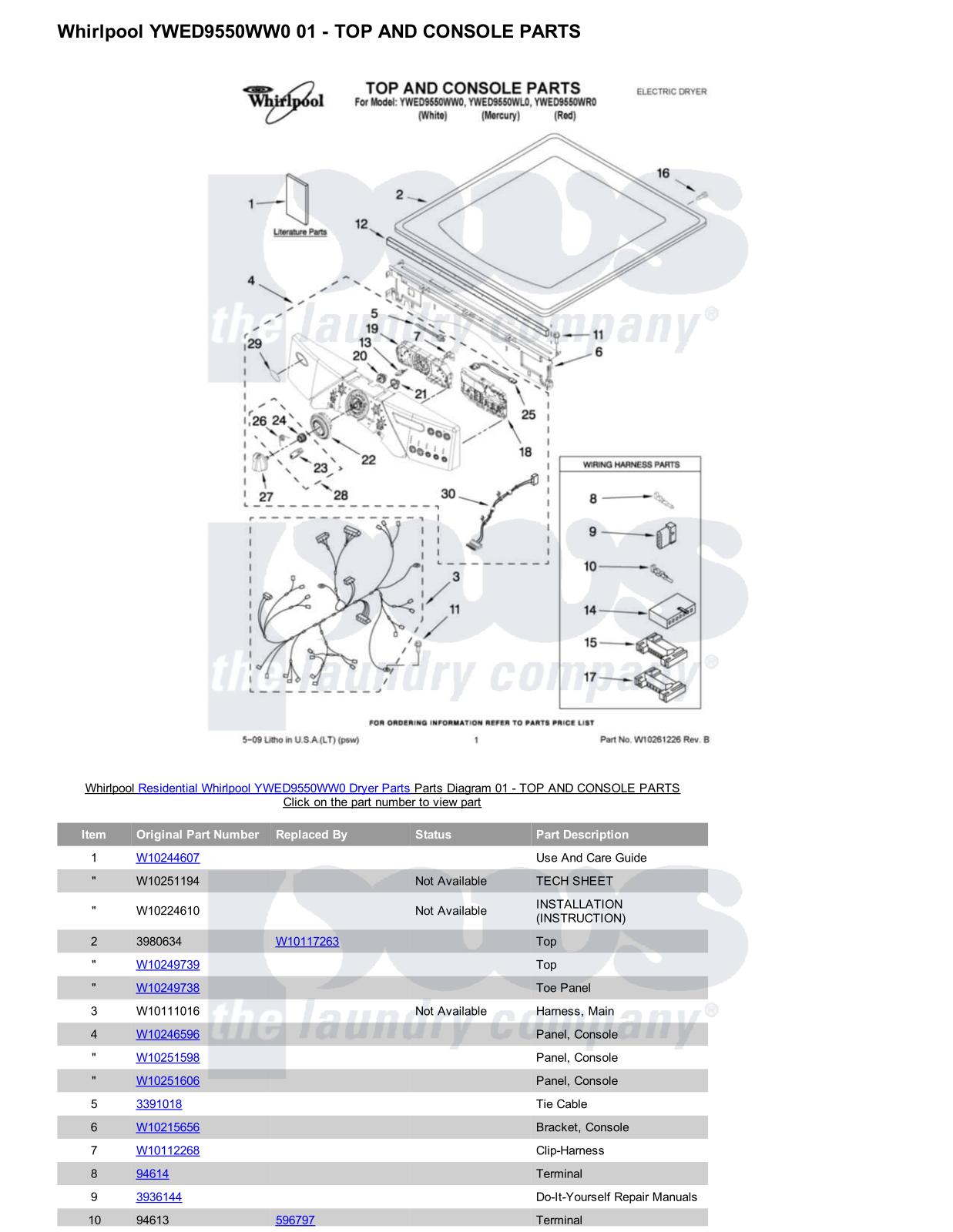 Whirlpool YWED9550WW0 Parts Diagram