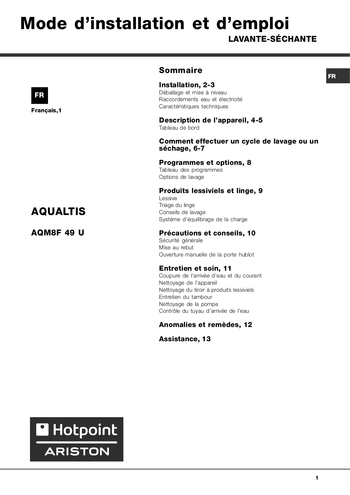 HOTPOINT AQM8F149I, AQM8F49UV User Manual