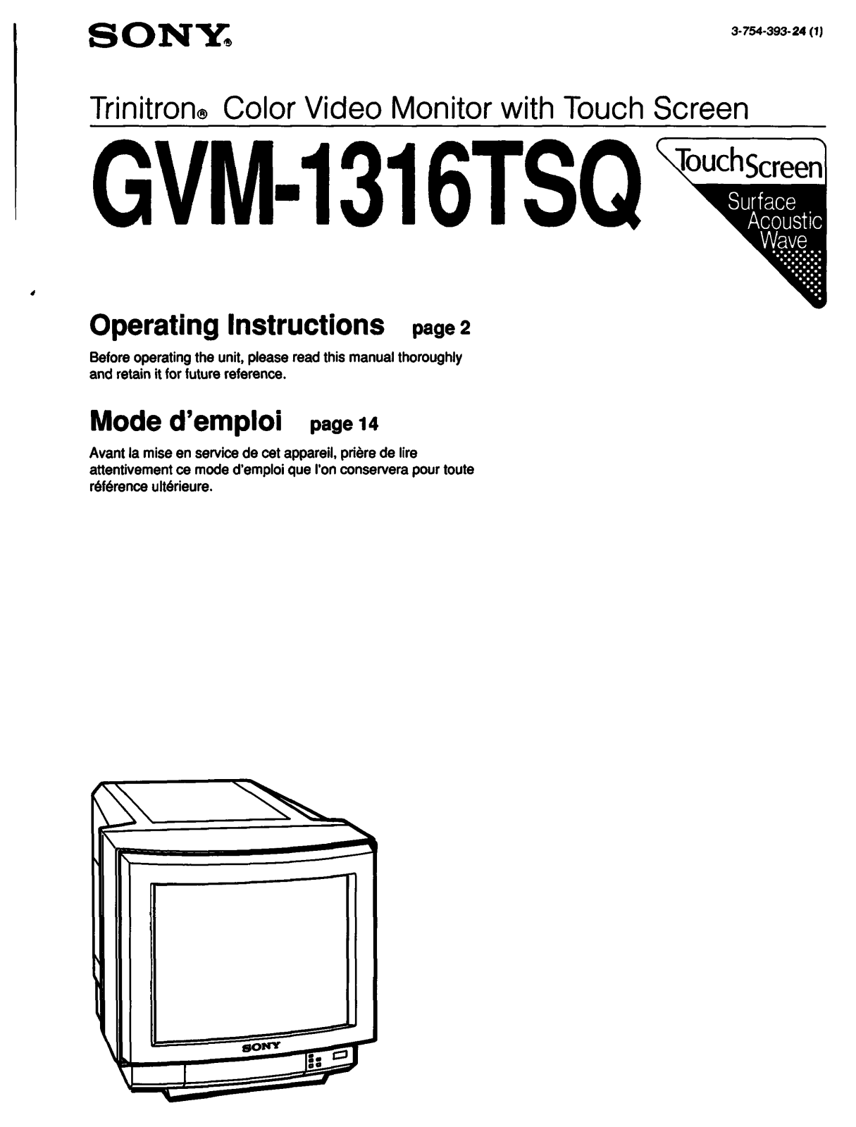 Sony GV-M1316TSQ Operating Instructions