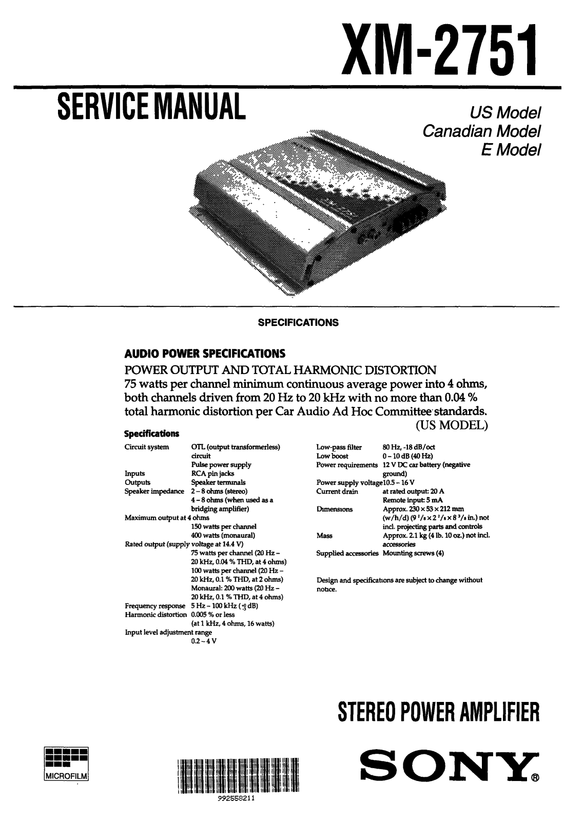 Sony XM-2751 Service manual