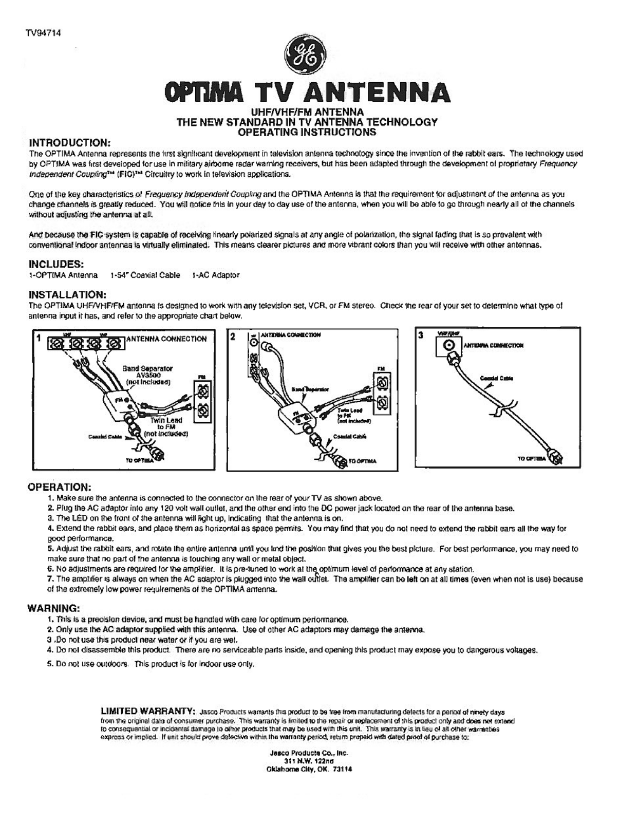 Jasco 24714, TV94714 User Manual