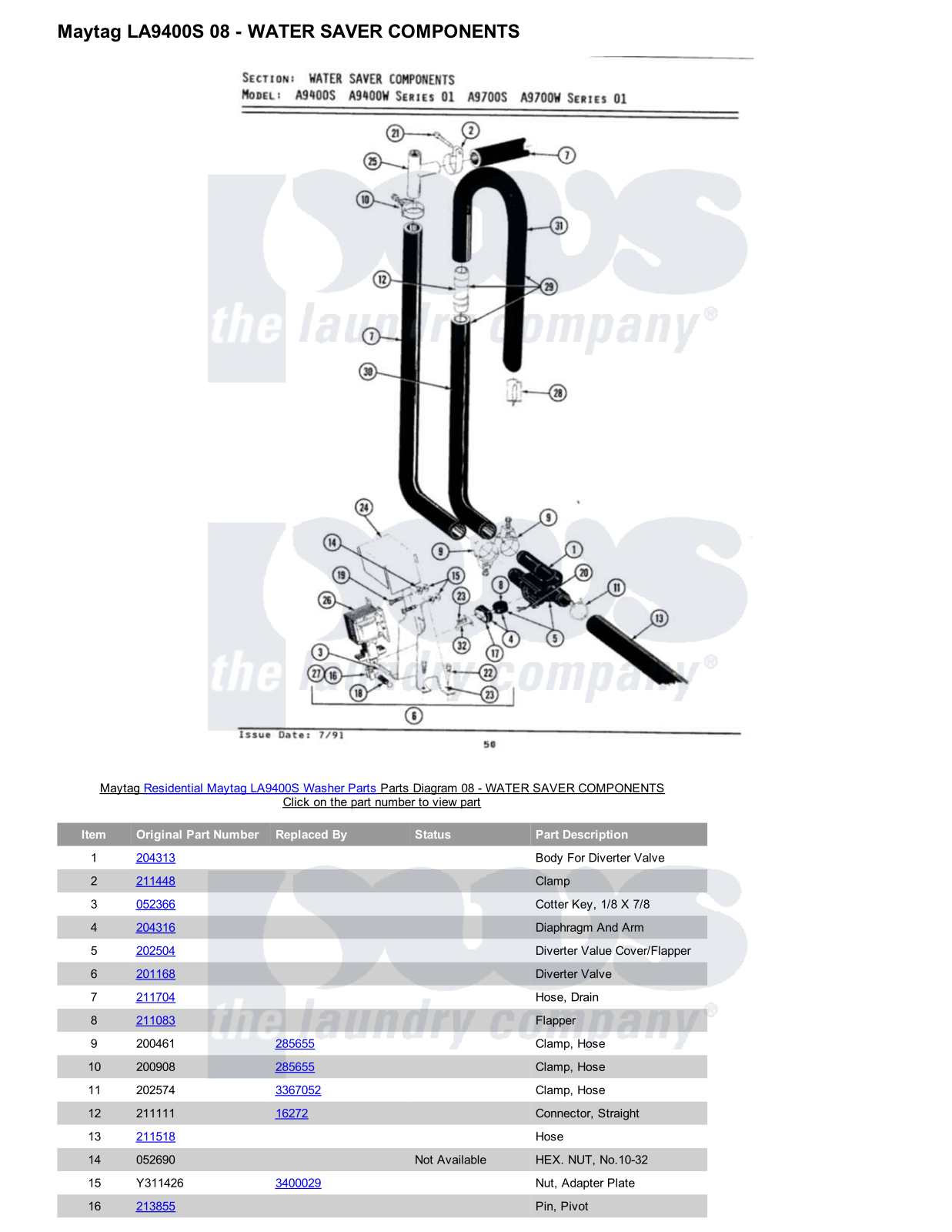 Maytag LA9400S Parts Diagram