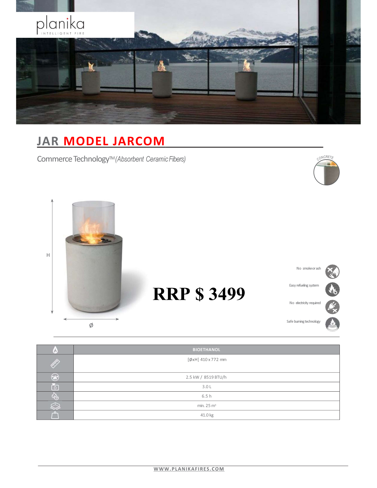Planika JARCOM Specifications Sheet - ManualMachine.com