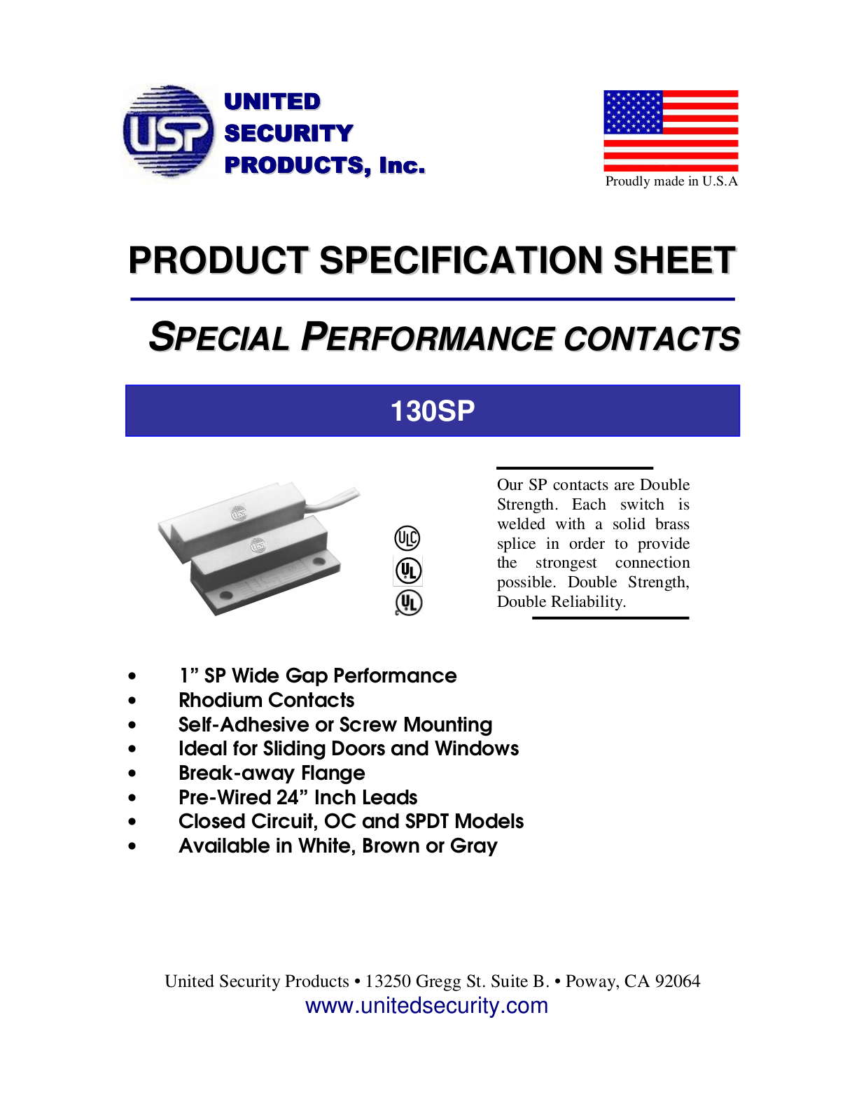 United Security Products 130-SP Specsheet