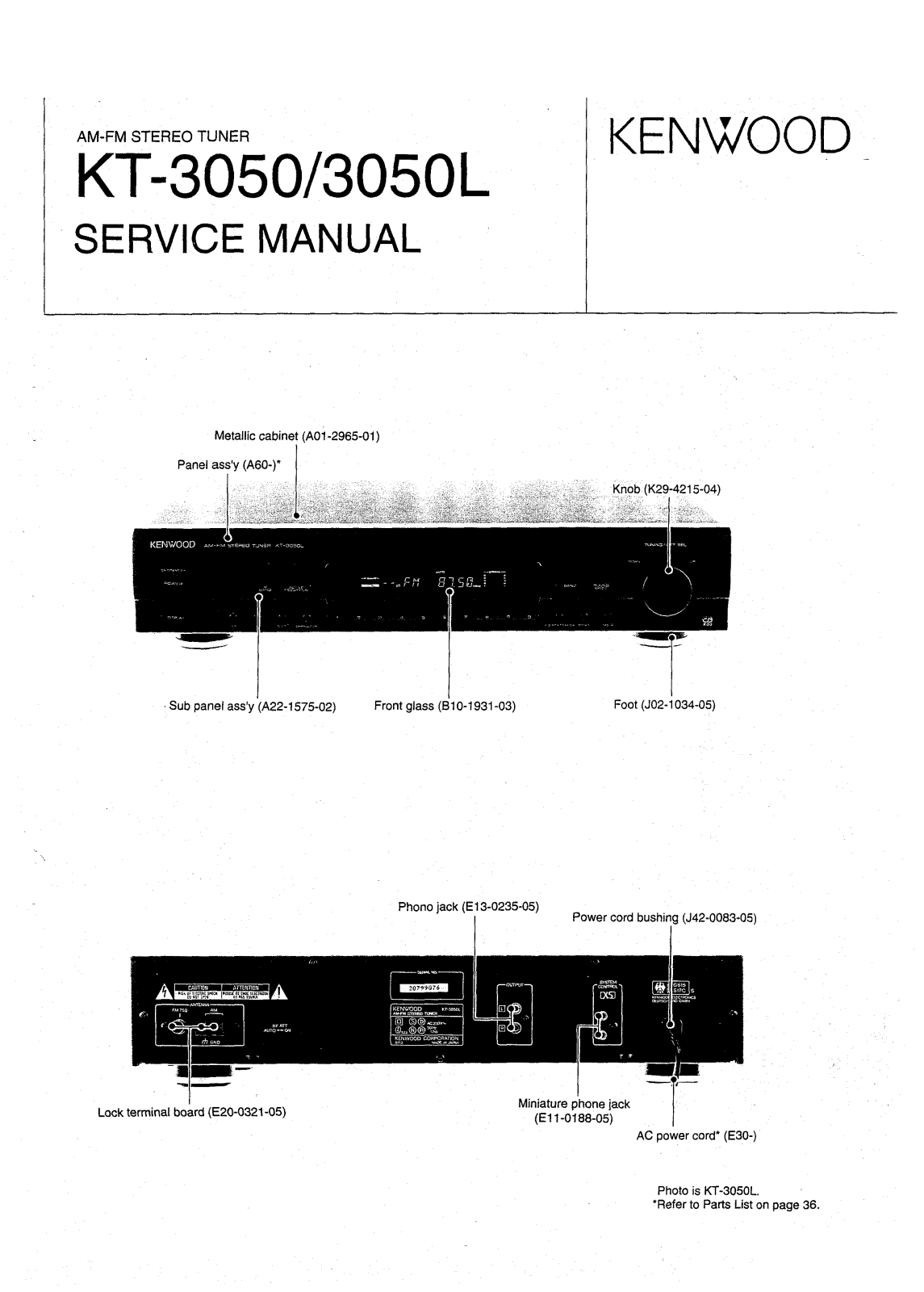 Kenwood KT-3050-L, KT-3050 Service Manual