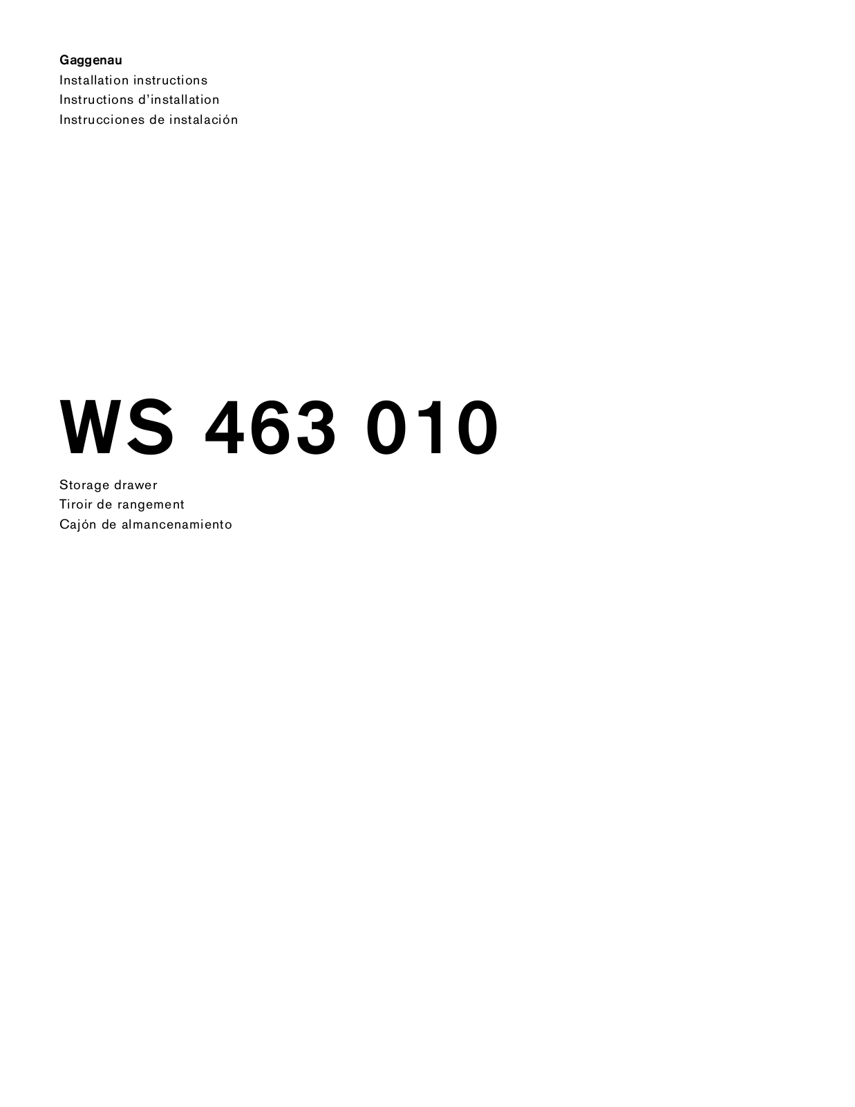 Gaggenau WS463710 Installation Guide