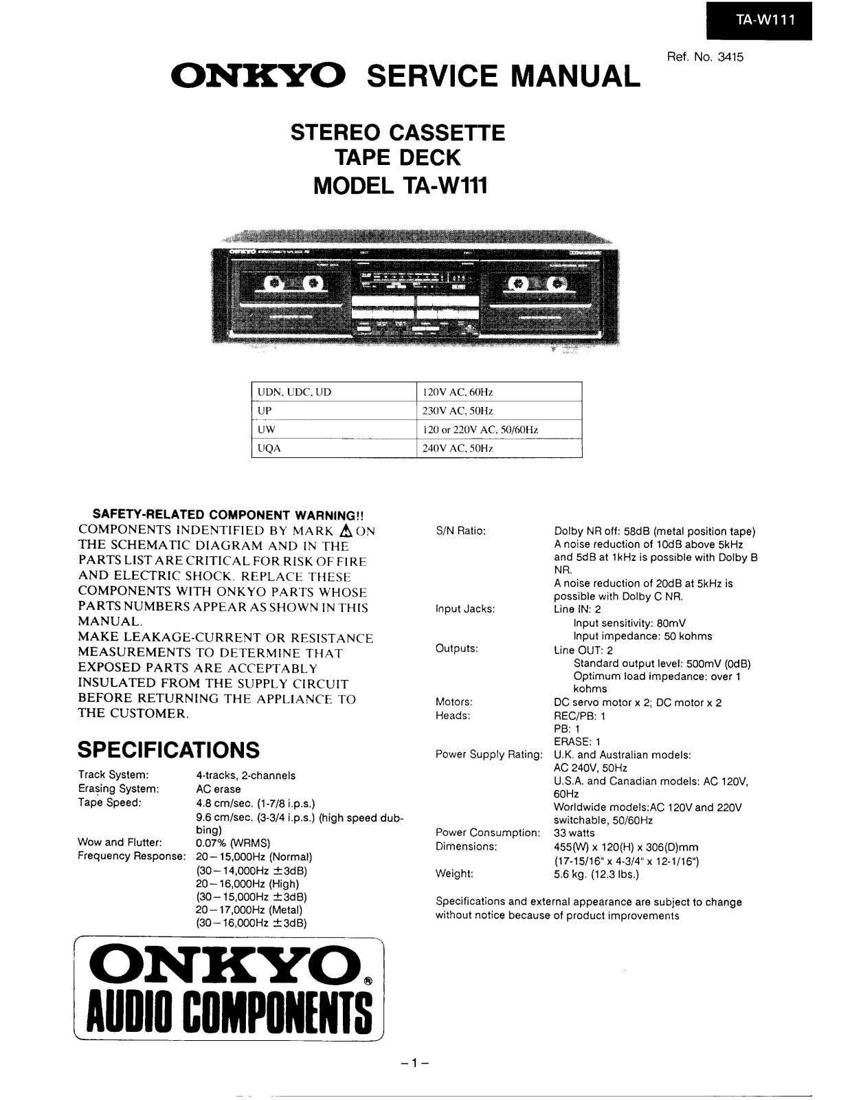 Onkyo TAW-111 Service manual