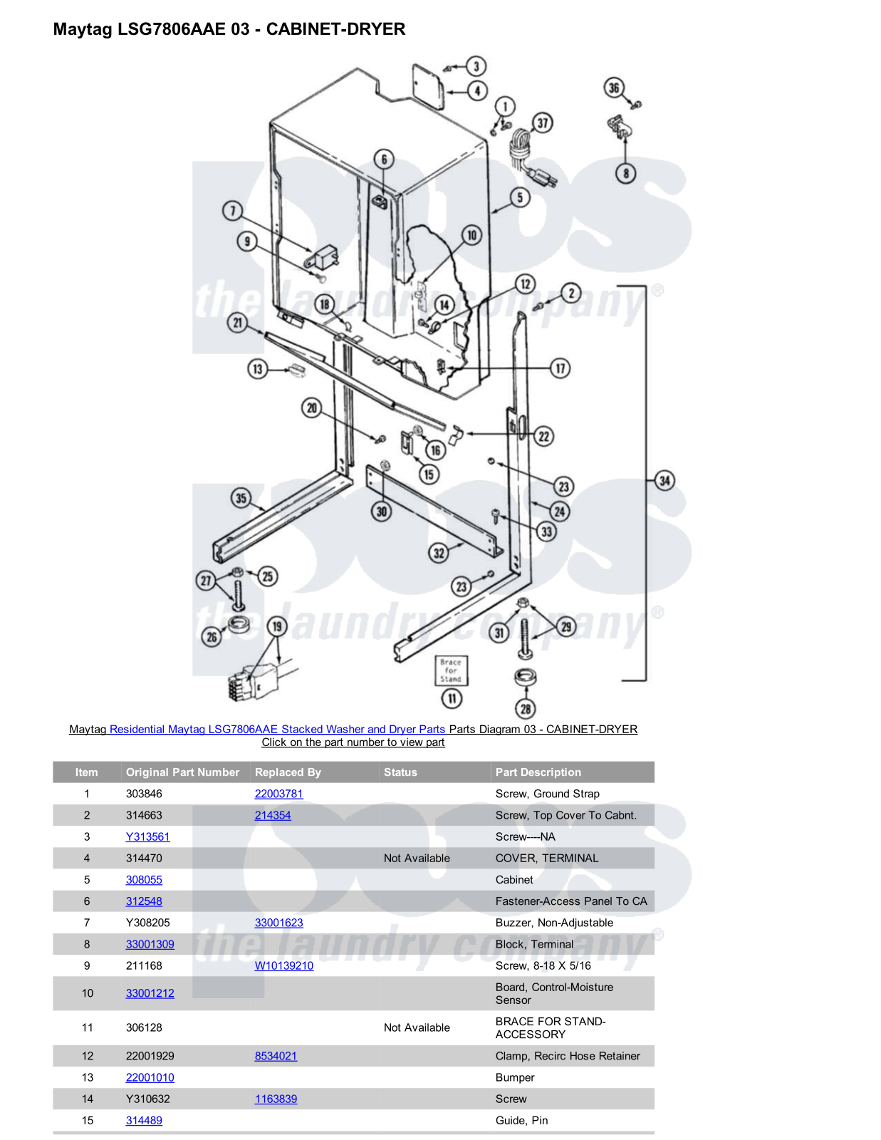 Maytag LSG7806AAE Stacked and Parts Diagram