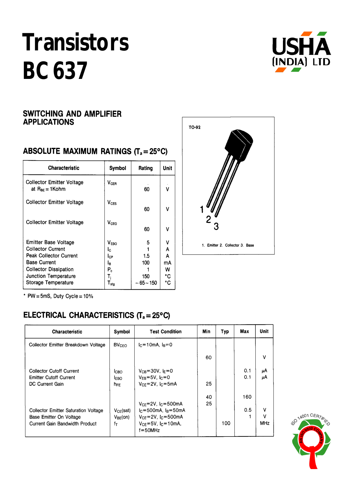 USHA BC637 Datasheet