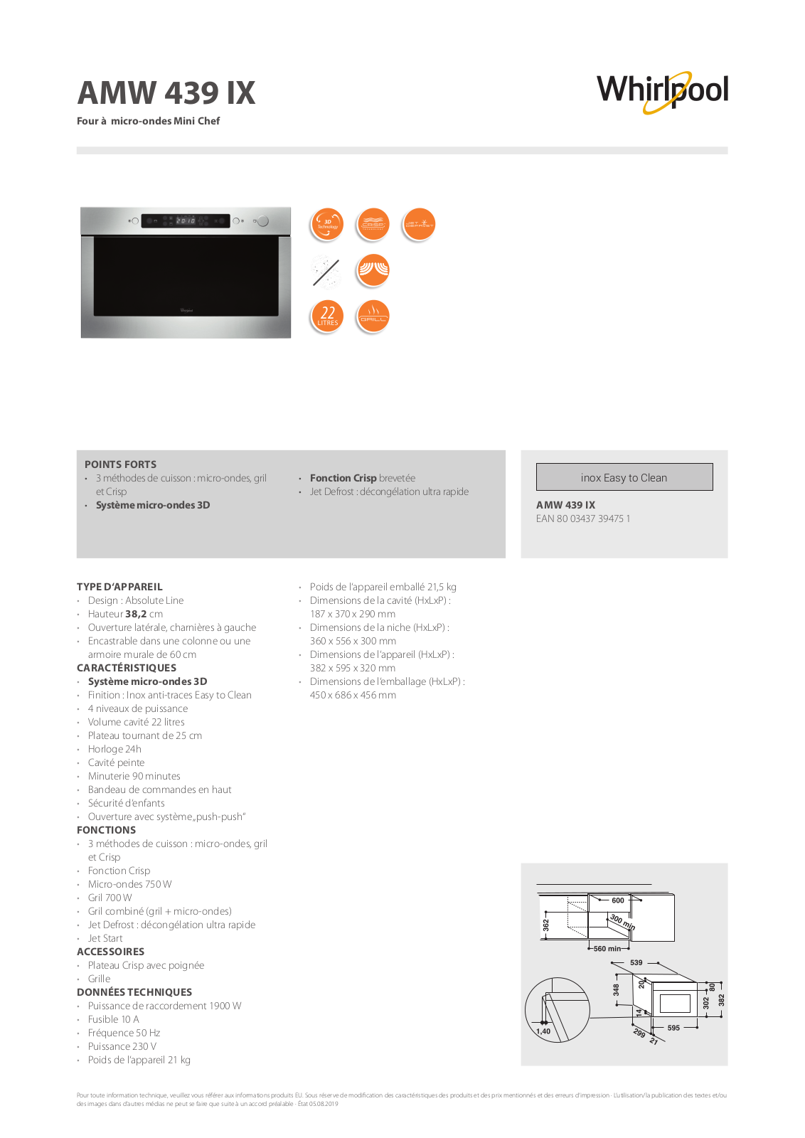 Whirlpool AMW 439/IX Product information