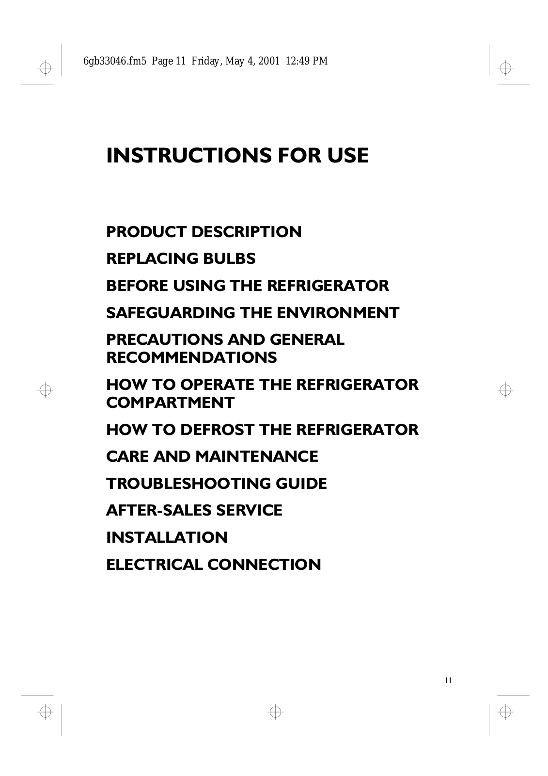 Whirlpool KTB 1101 INSTRUCTION FOR USE