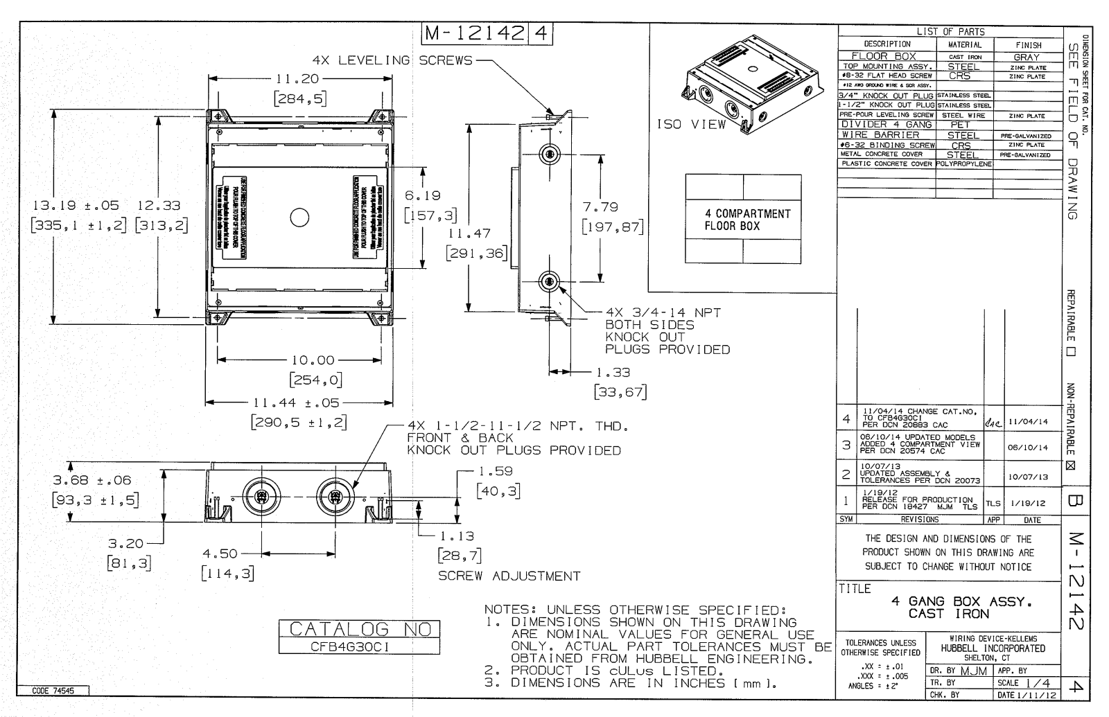 Hubbell CFB4G30CI Dimensional Sheet