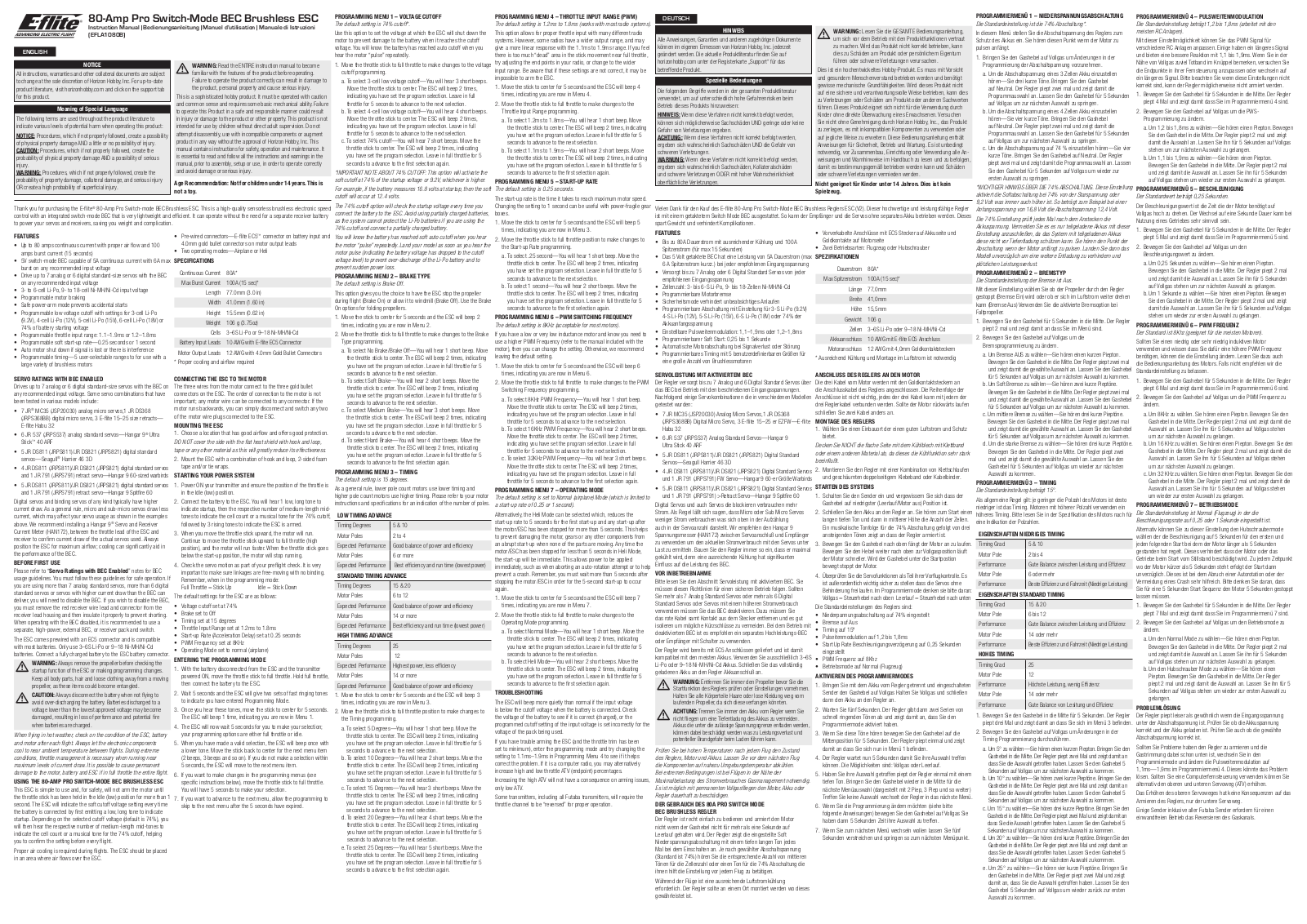 E-flite ESC, EC5-V2 User Manual