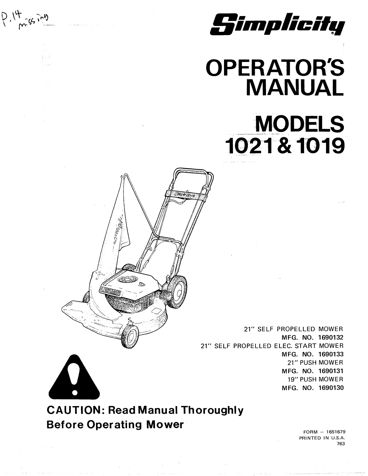 Simplicity 1019, 1021 User Manual