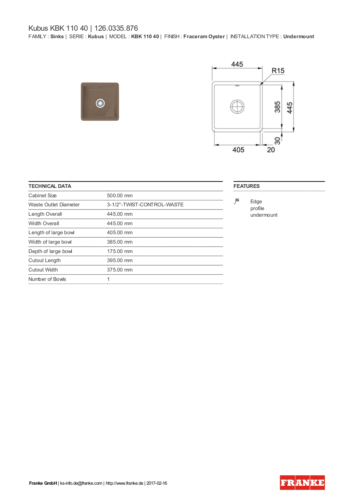 Franke 126.0335.876 Service Manual