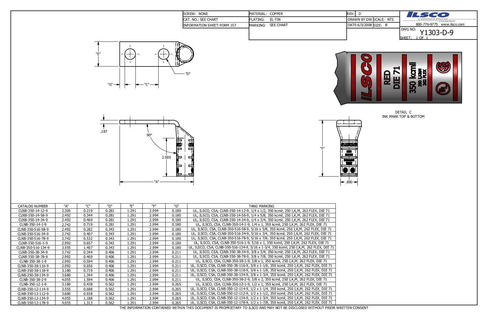 Ilsco CLNB-350-12-134-9 Data sheet