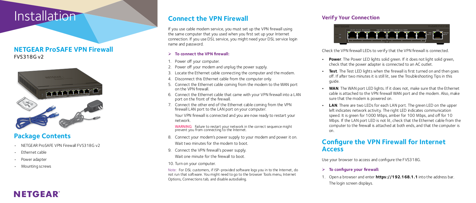 Netgear FVS318G Installation Manual