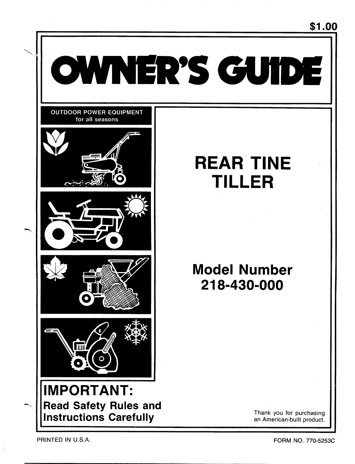 Mtd 218-430-000 owners Manual