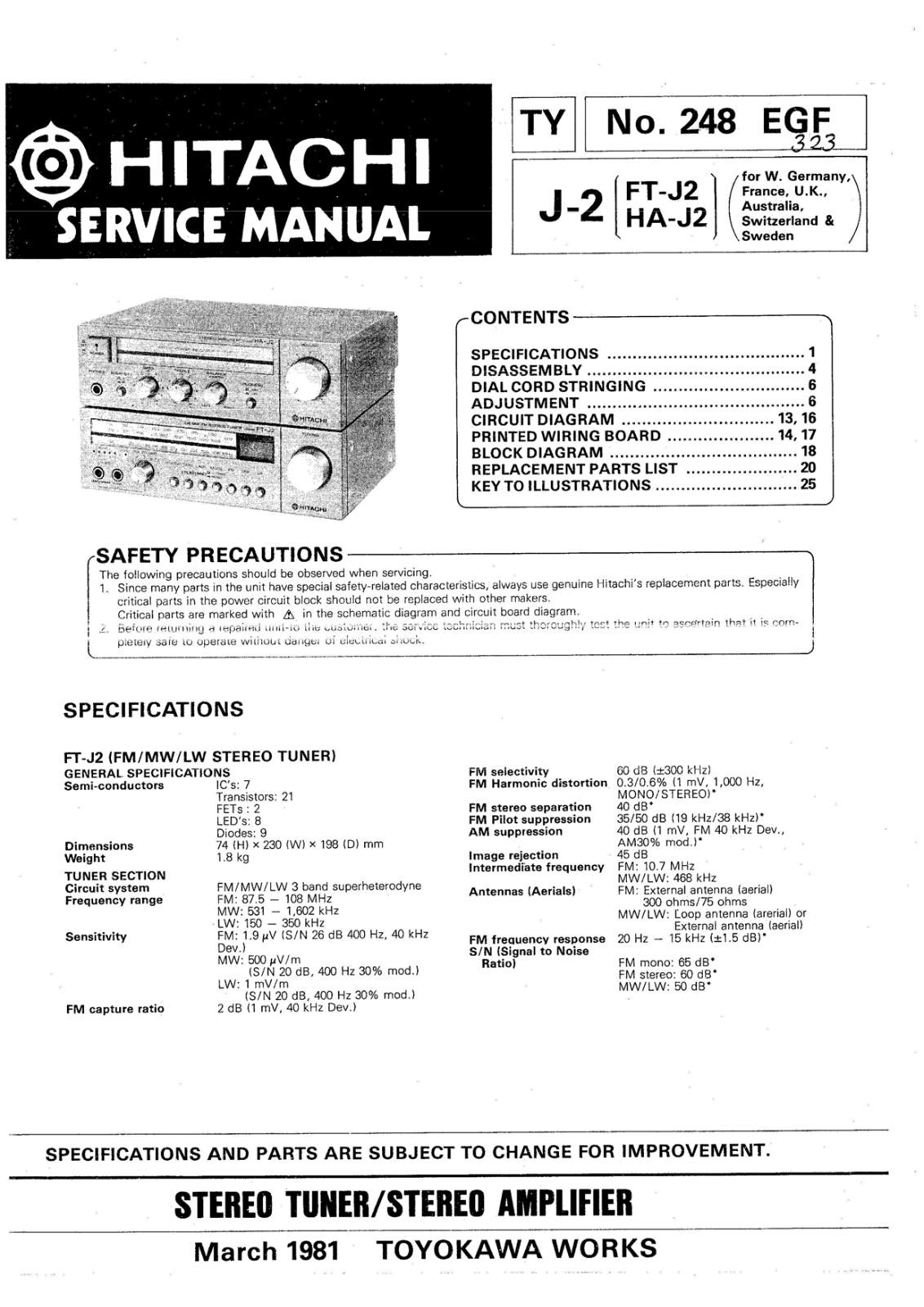 Hitachi HA-J2, FTJ-2 Service Manual