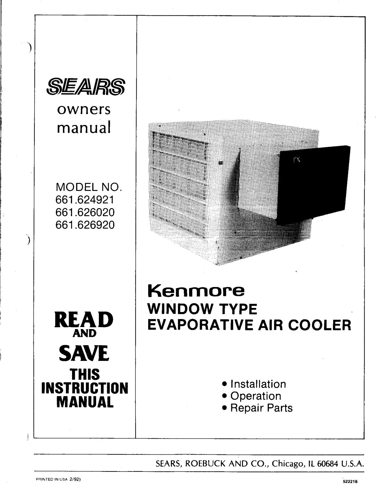Kenmore 661.626020 User Manual