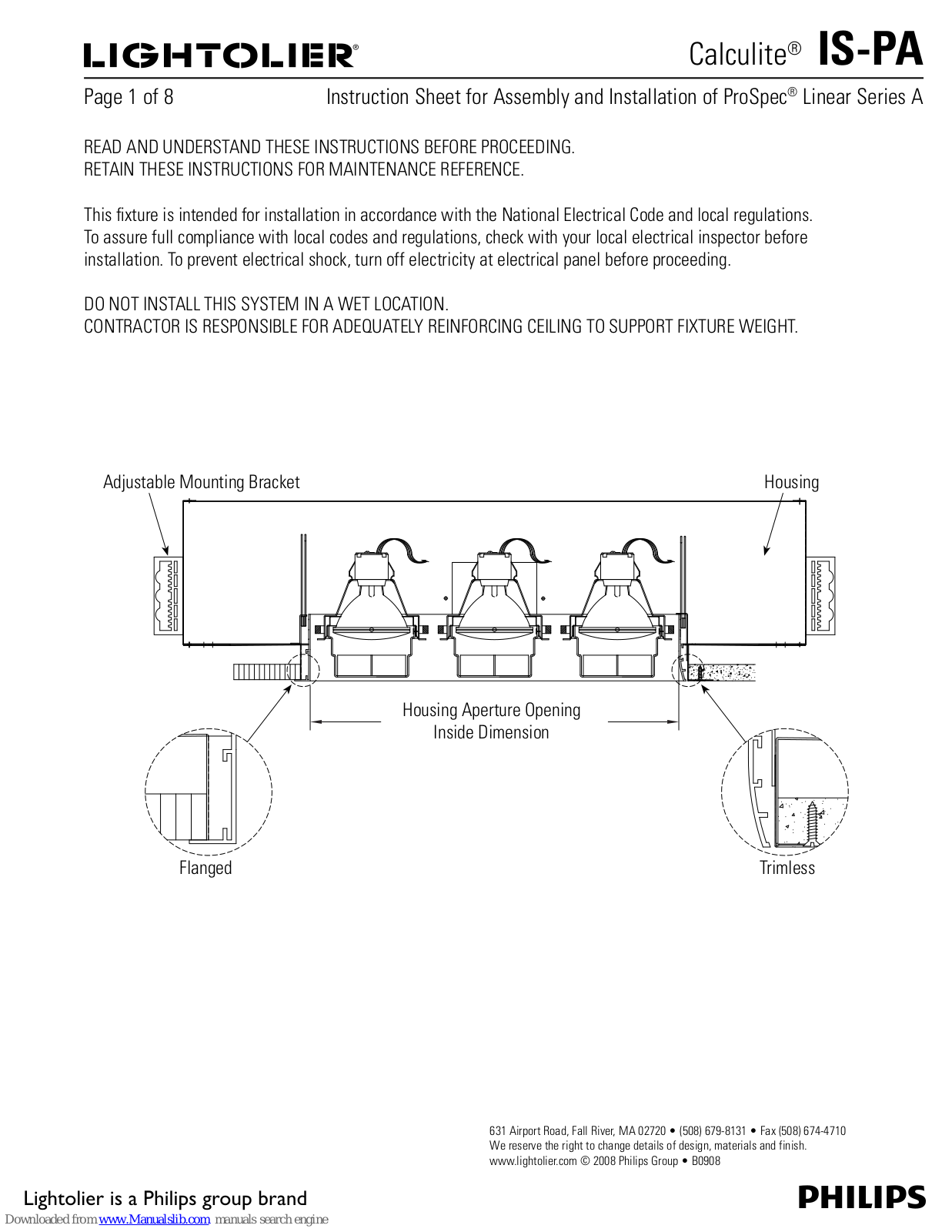 Philips Calculite IS-PA, Lightolier Calculite IS-PA Instruction Sheet