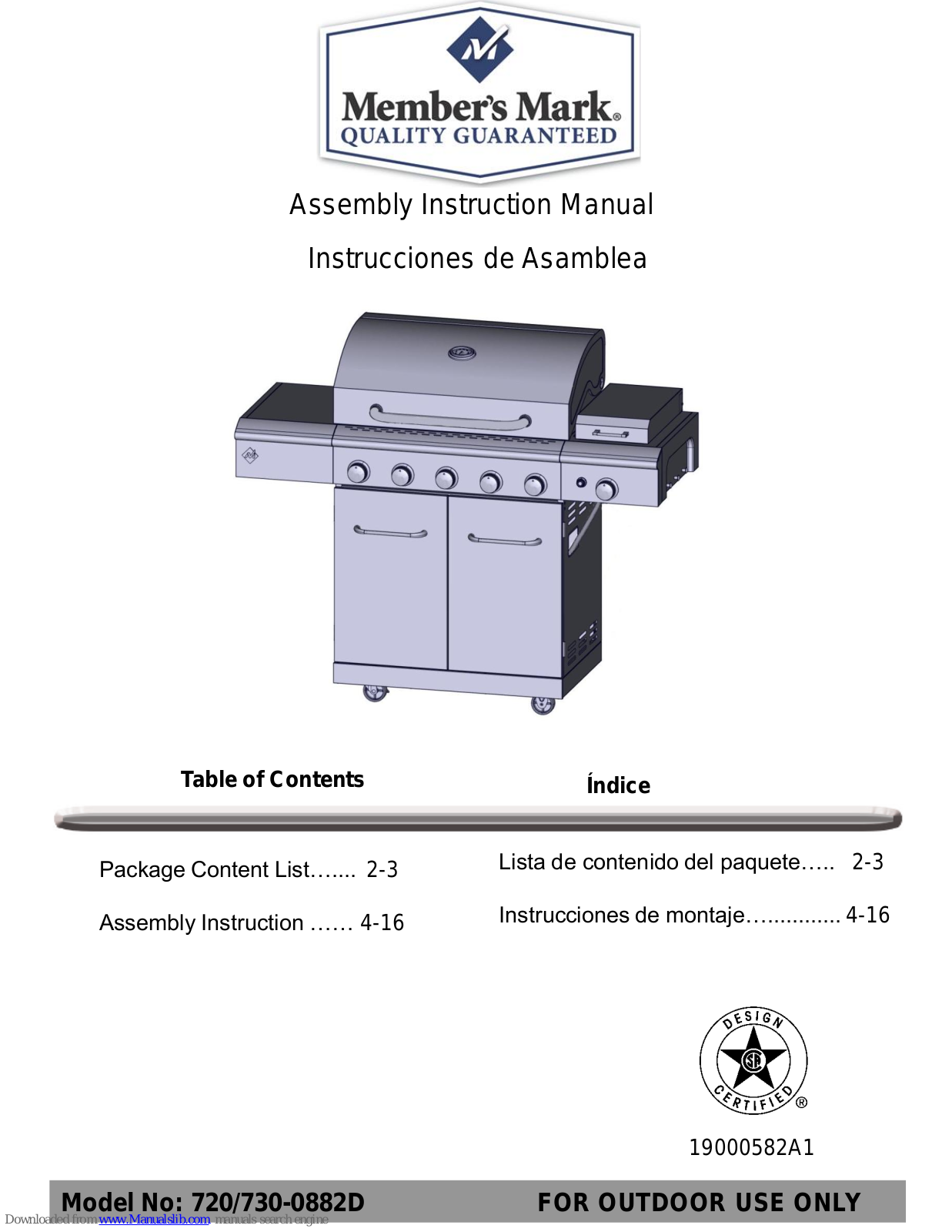 Member's Mark 720-0882D, 730-0882D Operating Manual