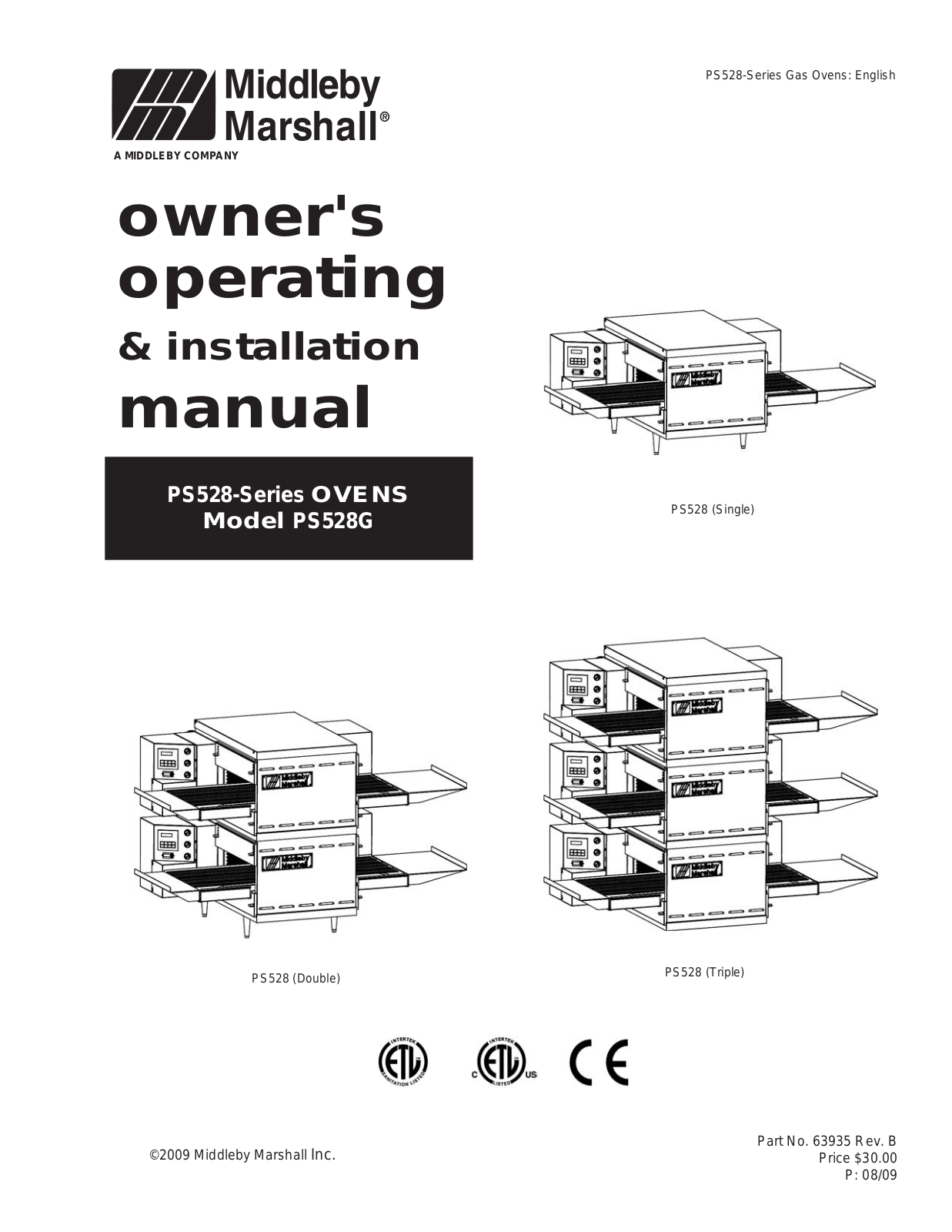 Middleby Marshall Oven PS528 Parts List