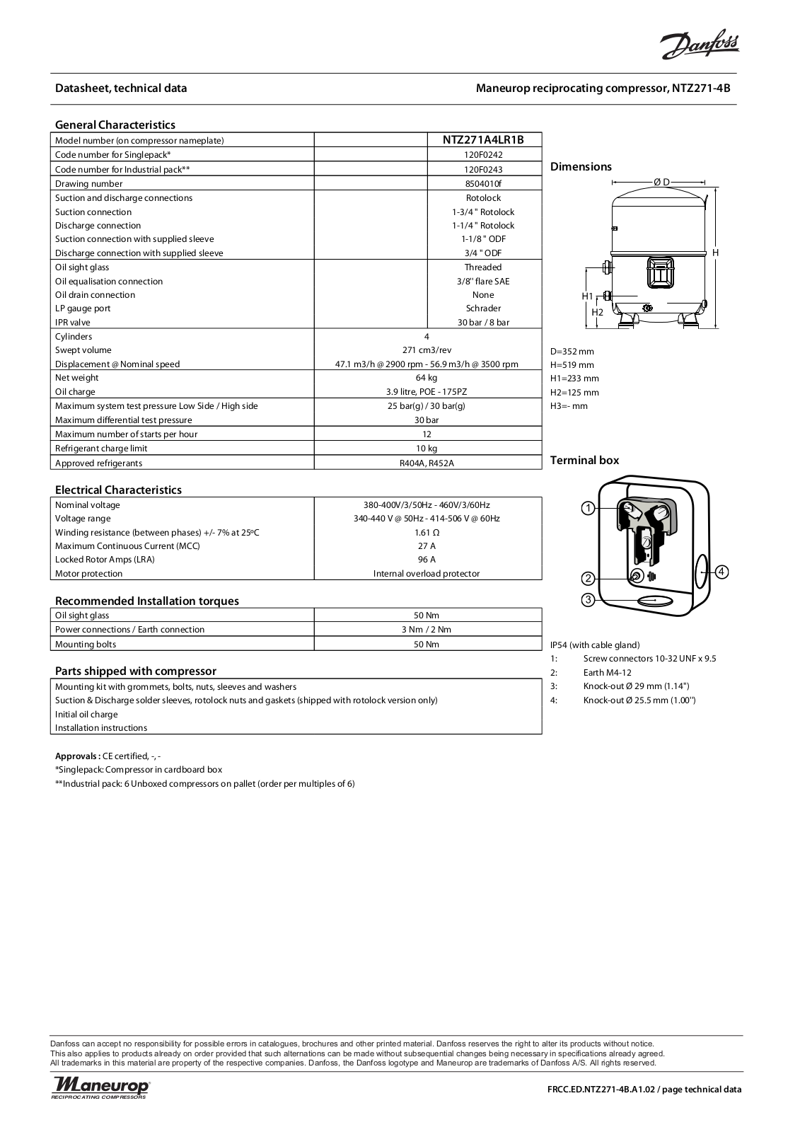 Danfoss Electronics NTZ271-4B Data Sheet