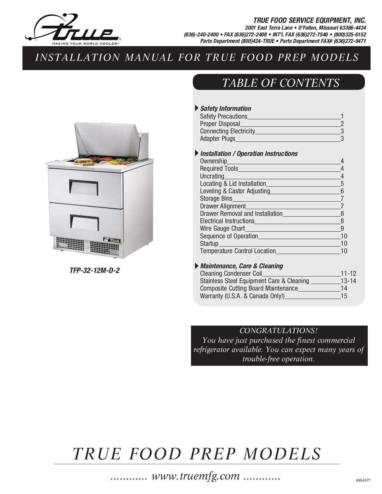 True TFP-32-12M-D-2 User Manual