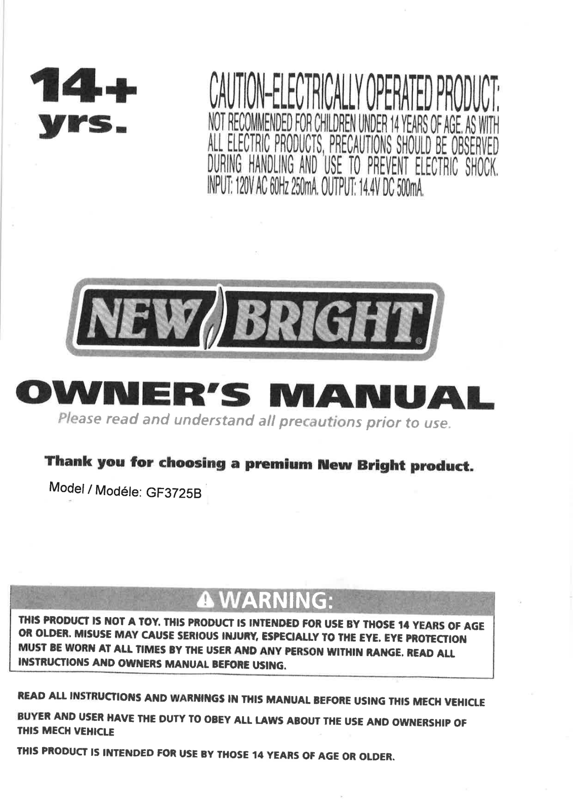 New Bright Co GF3725B User Manual