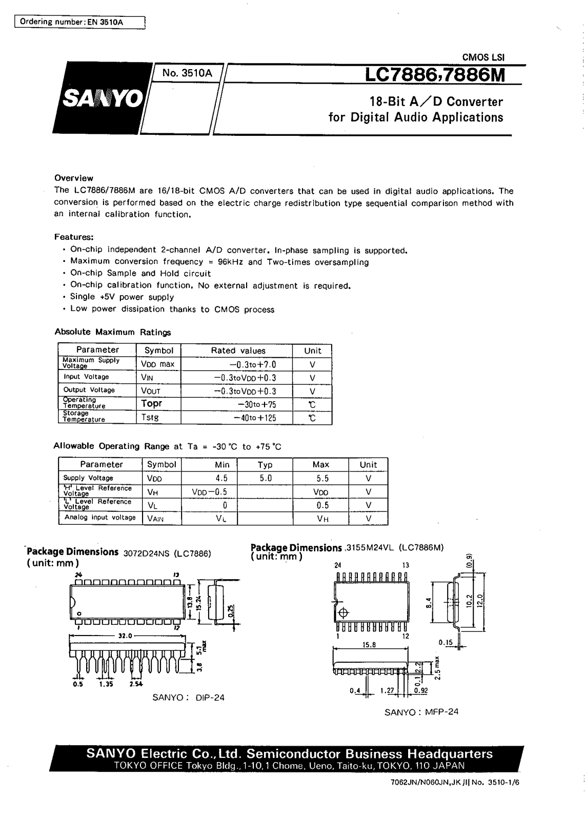 SANYO LC7886M, LC7886 Datasheet