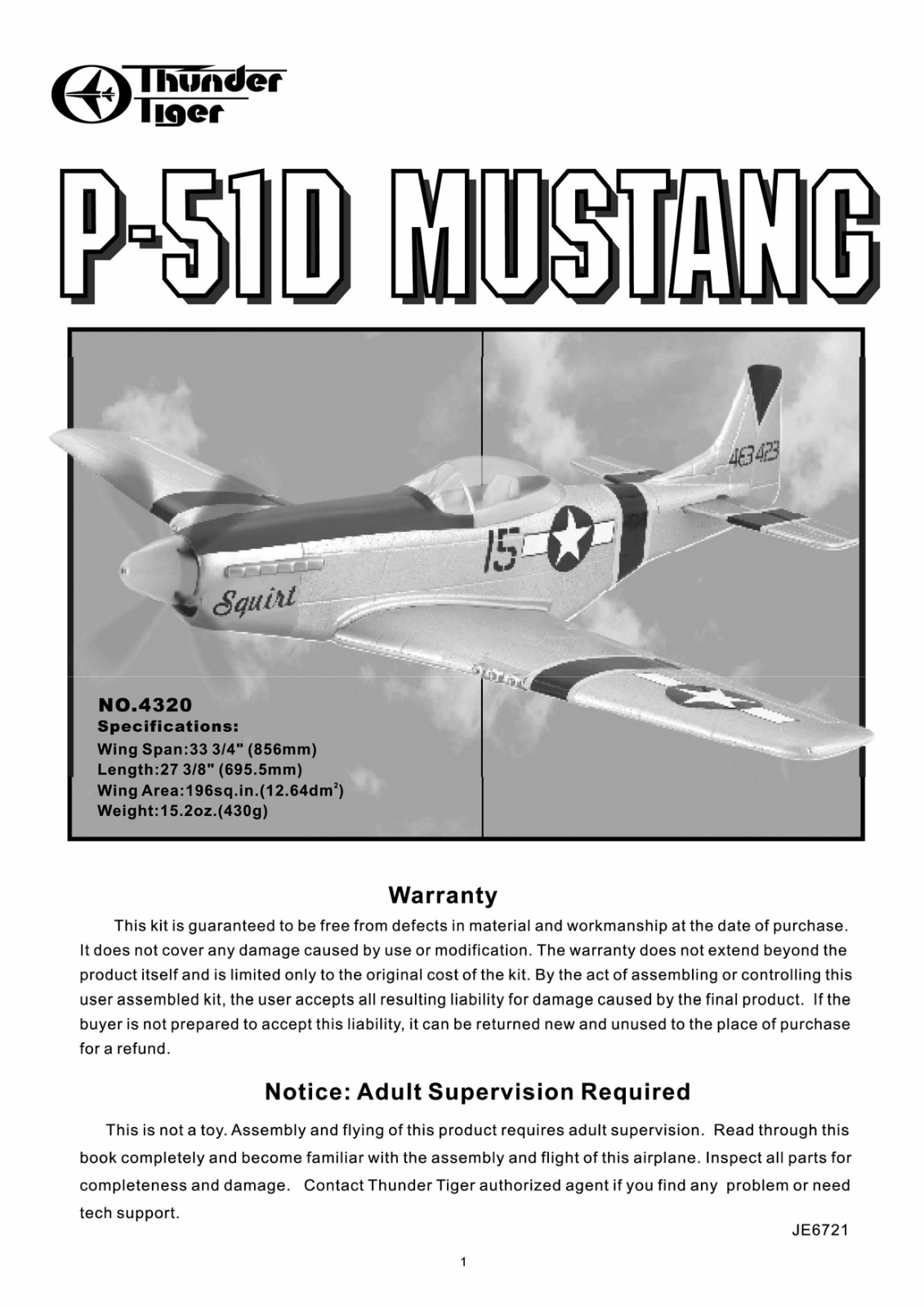 Thunder Tiger P-51D User Manual