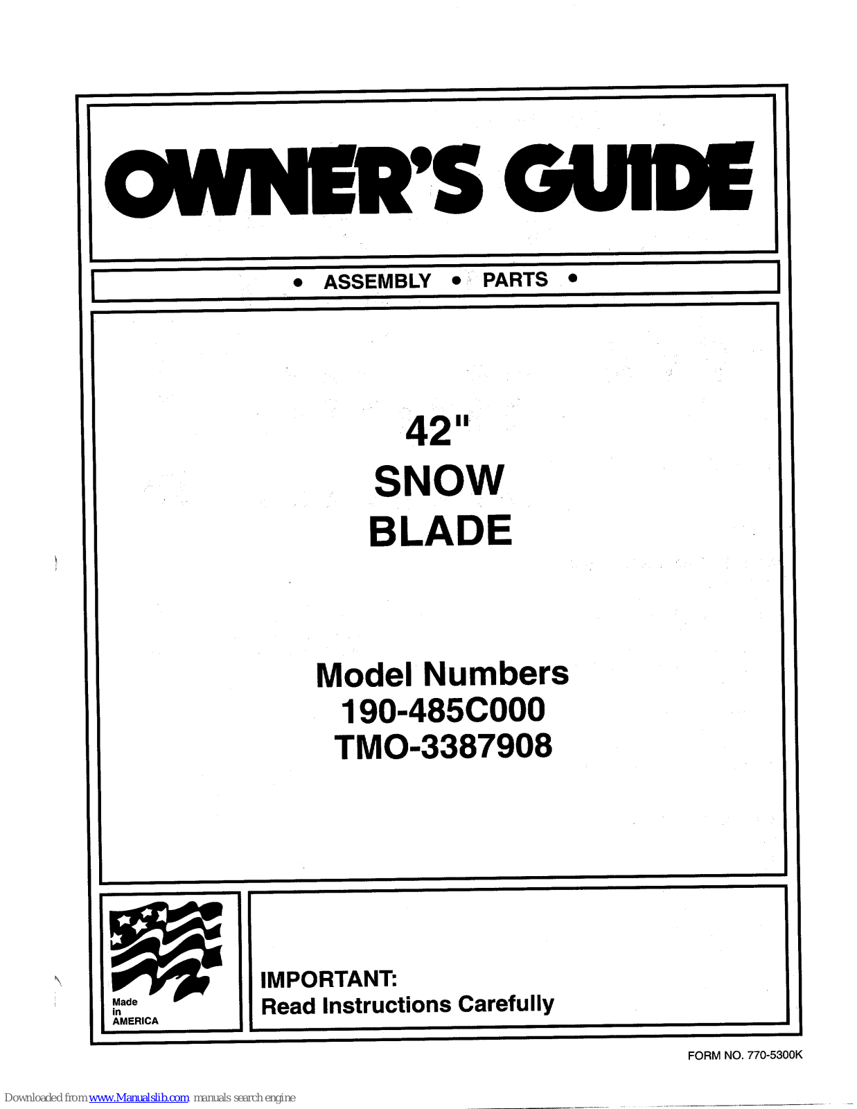 MTD 190-485C000, TMO-3387908 Owner's Manual